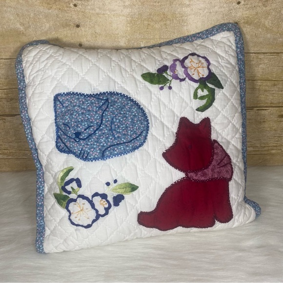Quilted Cat Dog Throw Pillow Country Decorative Floral Puppy Kitten Vintage - Picture 11 of 11